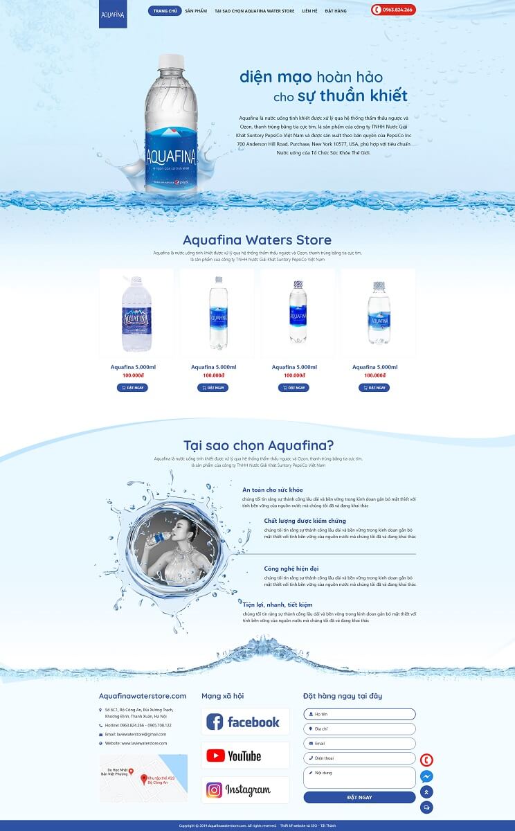 Landing page giới thiệu sản phẩm nước aquafina