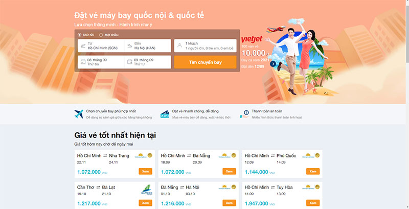 Trang đặt vé máy bay trực tuyến trên website iVIVU