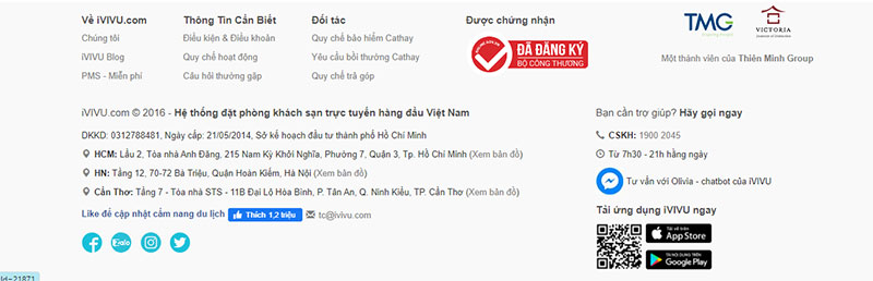 Khối Footer luôn hiển thị các thông tin liên hệ rõ ràng