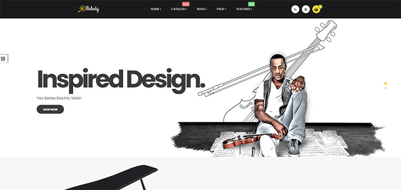Thiết kế web nhạc cụ tông đen trắng luôn hợp thời