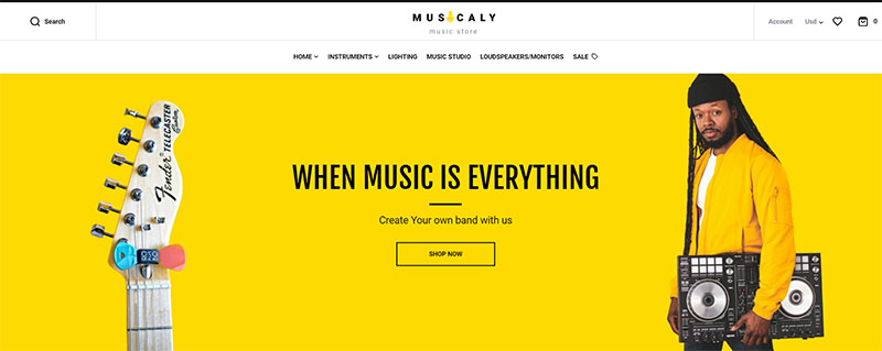 Màu vàng trong thiết kế web nhạc cụ