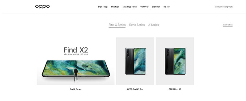 Menu website điện thoại Oppo