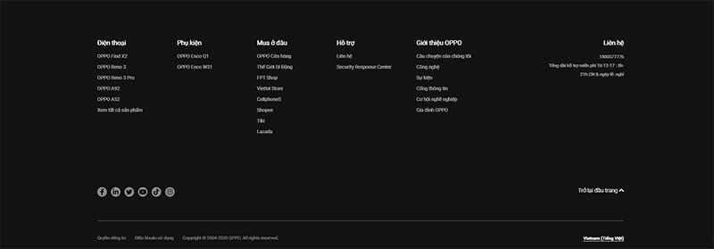 Footer website điện thoại Oppo