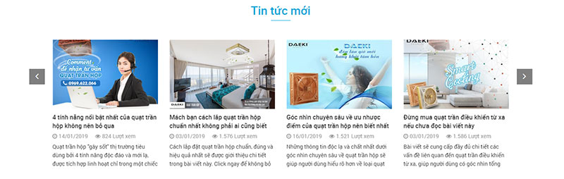 Khối tin tức trang chủ website điện lạnh Daeki.com.vn