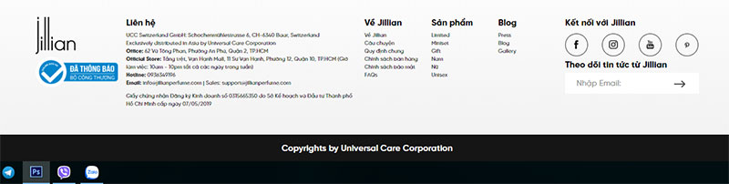 Khối footer website nước hoa Jillian