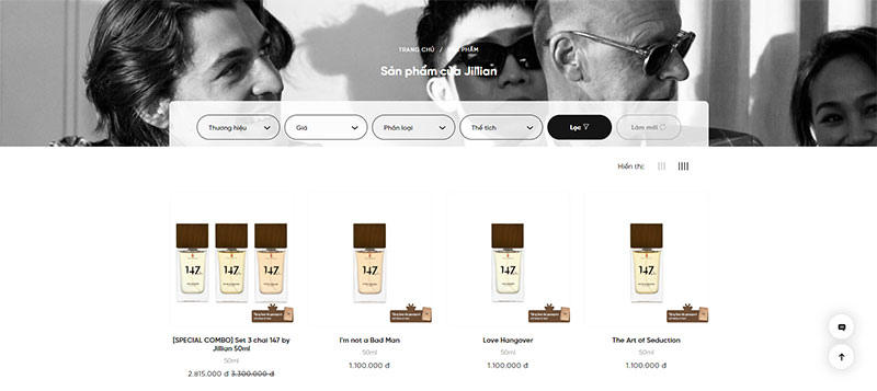 Trang danh mục sản phẩm website nước hoa Jillian
