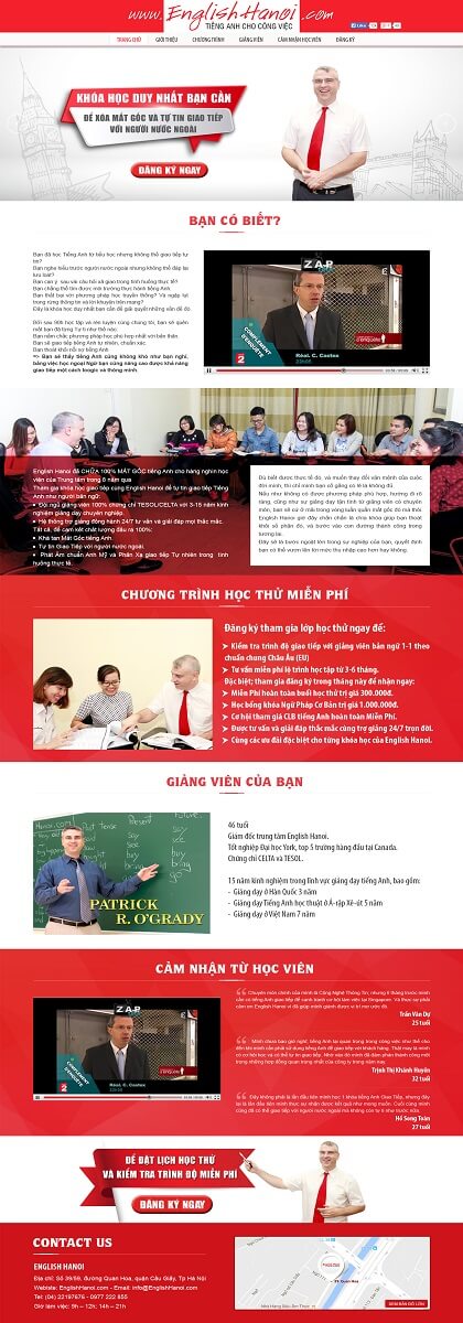 Landing page giới thiệu khóa học của English Hanoi