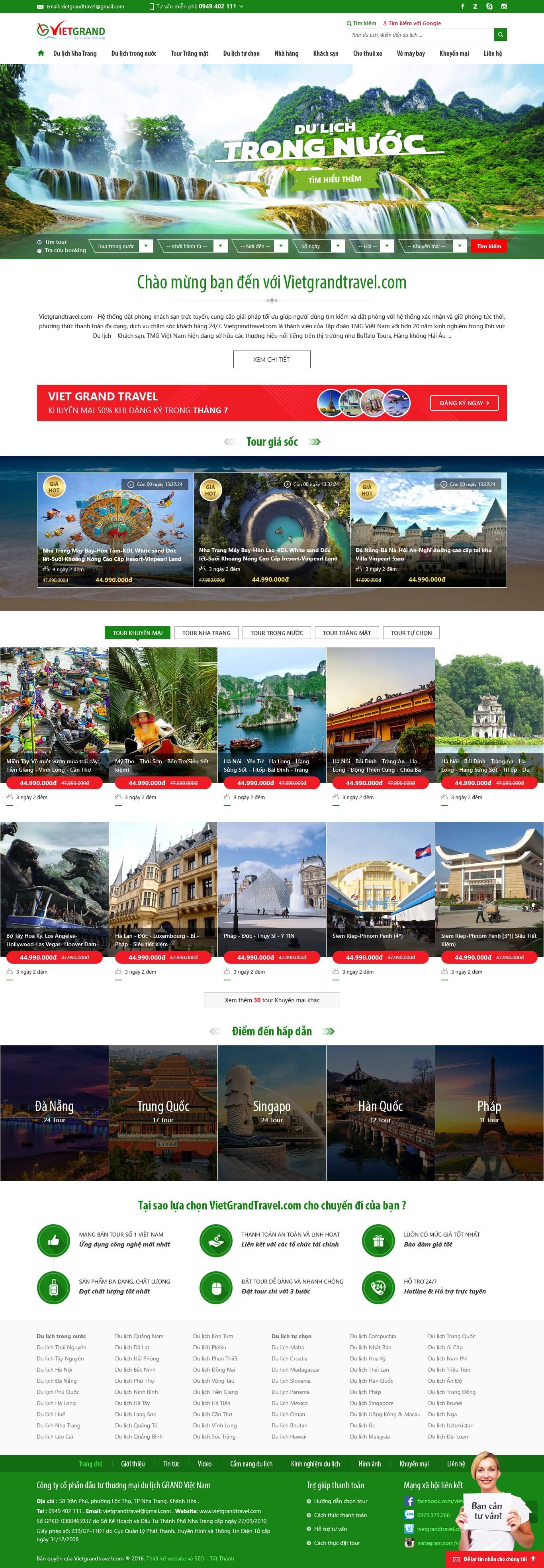 Giao diện website du lịch Vietgrandtravel