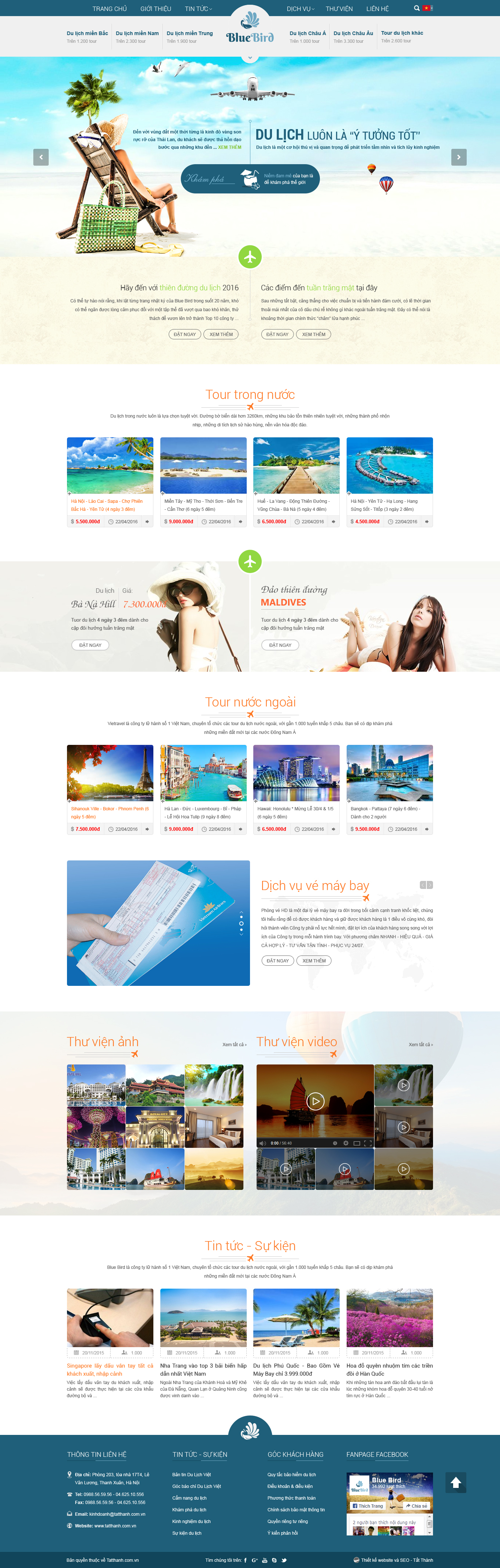 Giao diện website du lịch Blue Bird