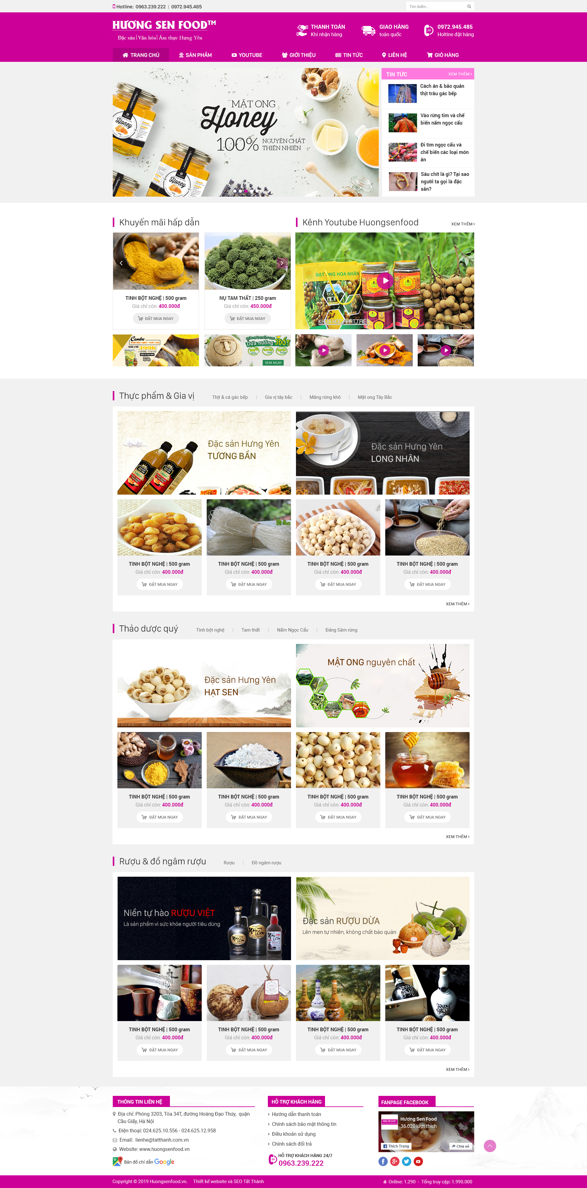 Giao diện website bán hàng Hương Sen Food