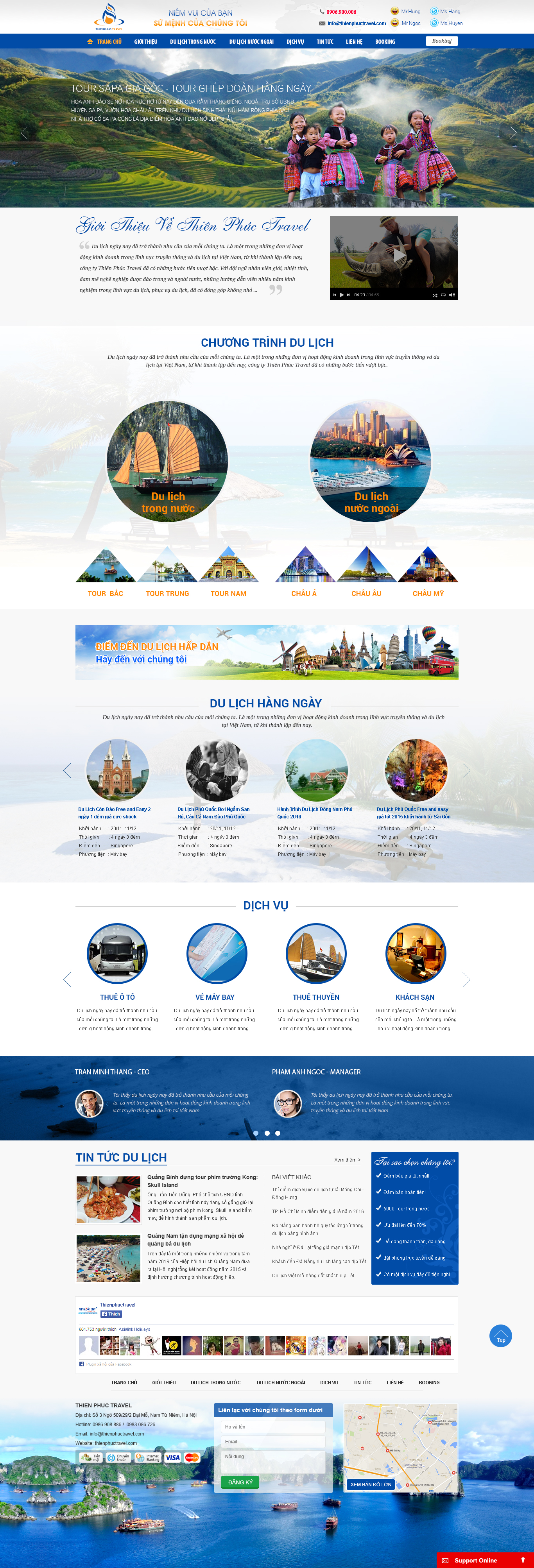 Giao diện website du lịch Thientructravel.com