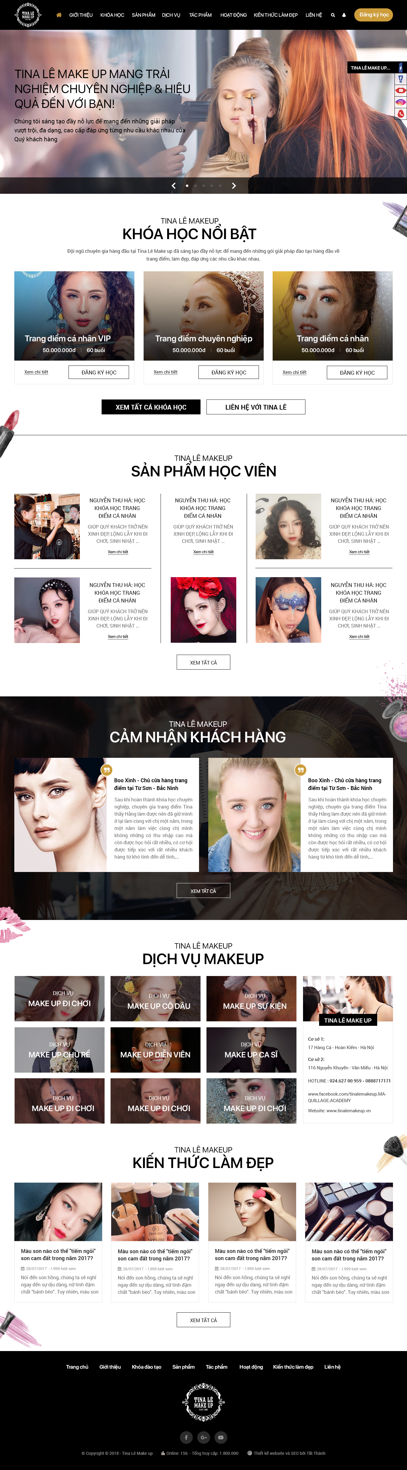 Giao diện website dịch vụ Tinalemakeup.vn